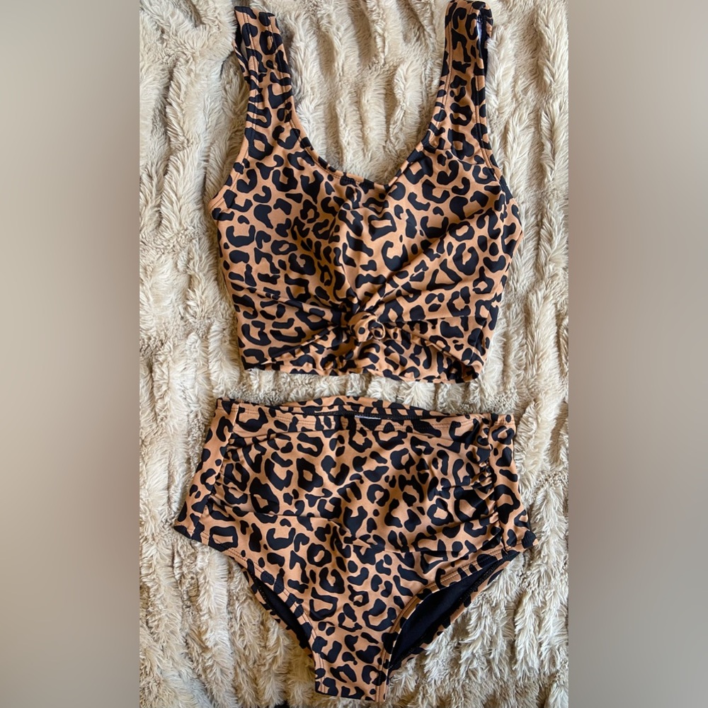 Coral Reef Bikini 2 pc Leopard Print Knotted Tankini Swim Suit XXS